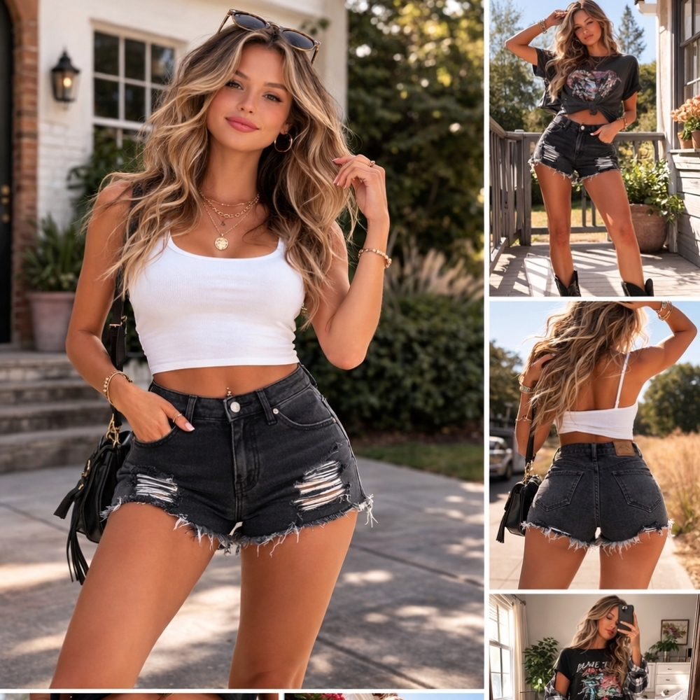 Love You High Rise Black Distressed Jean Shorts Frayed Hem NWT #B25